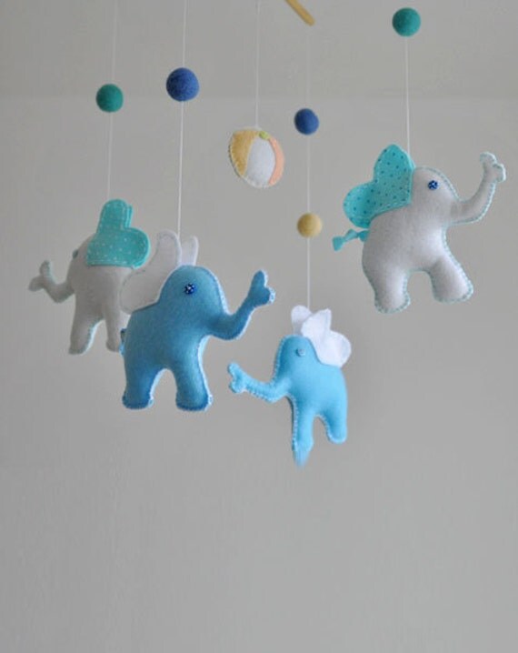 Items similar to Baby Mobile, Baby crib elephant mobile, blue and white