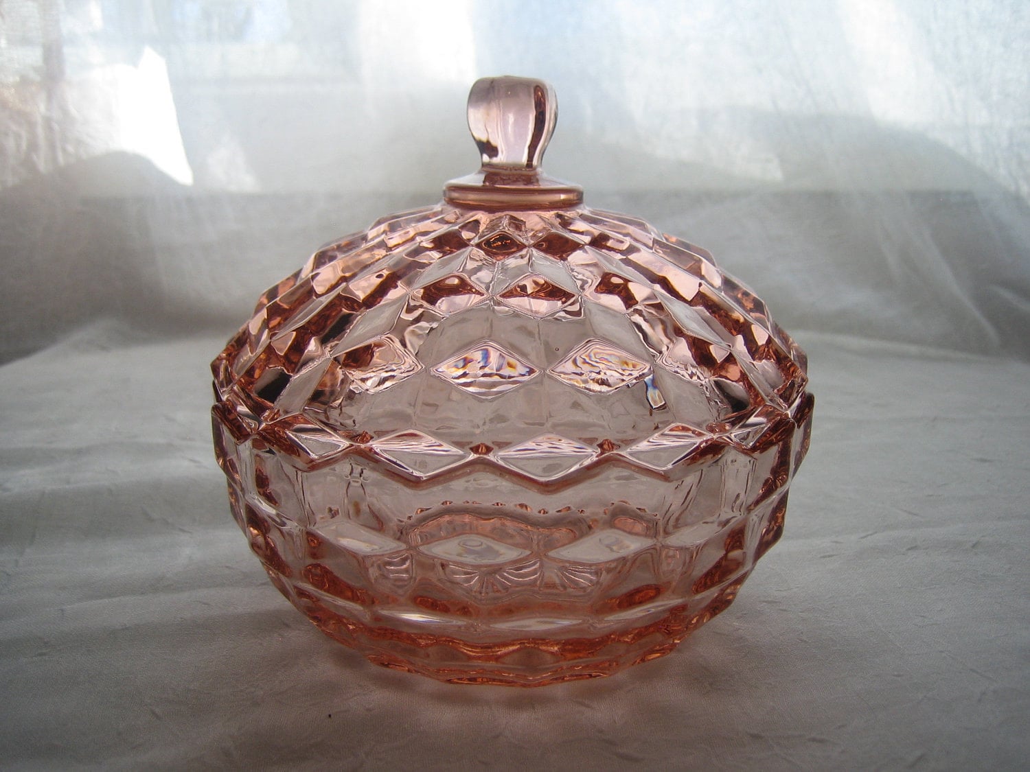 1929 Jeannette Glass Co Pink Depression Candy Dish With.