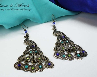 The beauty of the peacock tail earring- PEACOCK EARRINGS, shining blue and green.Black friday etsy, Cyber monday etsy -Coupon code.