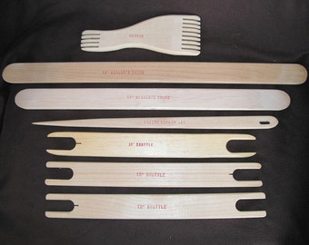 Wooden 7 pcs. weaving tools set. Comb,Shuttles,Weavers Sward amd weavers needle