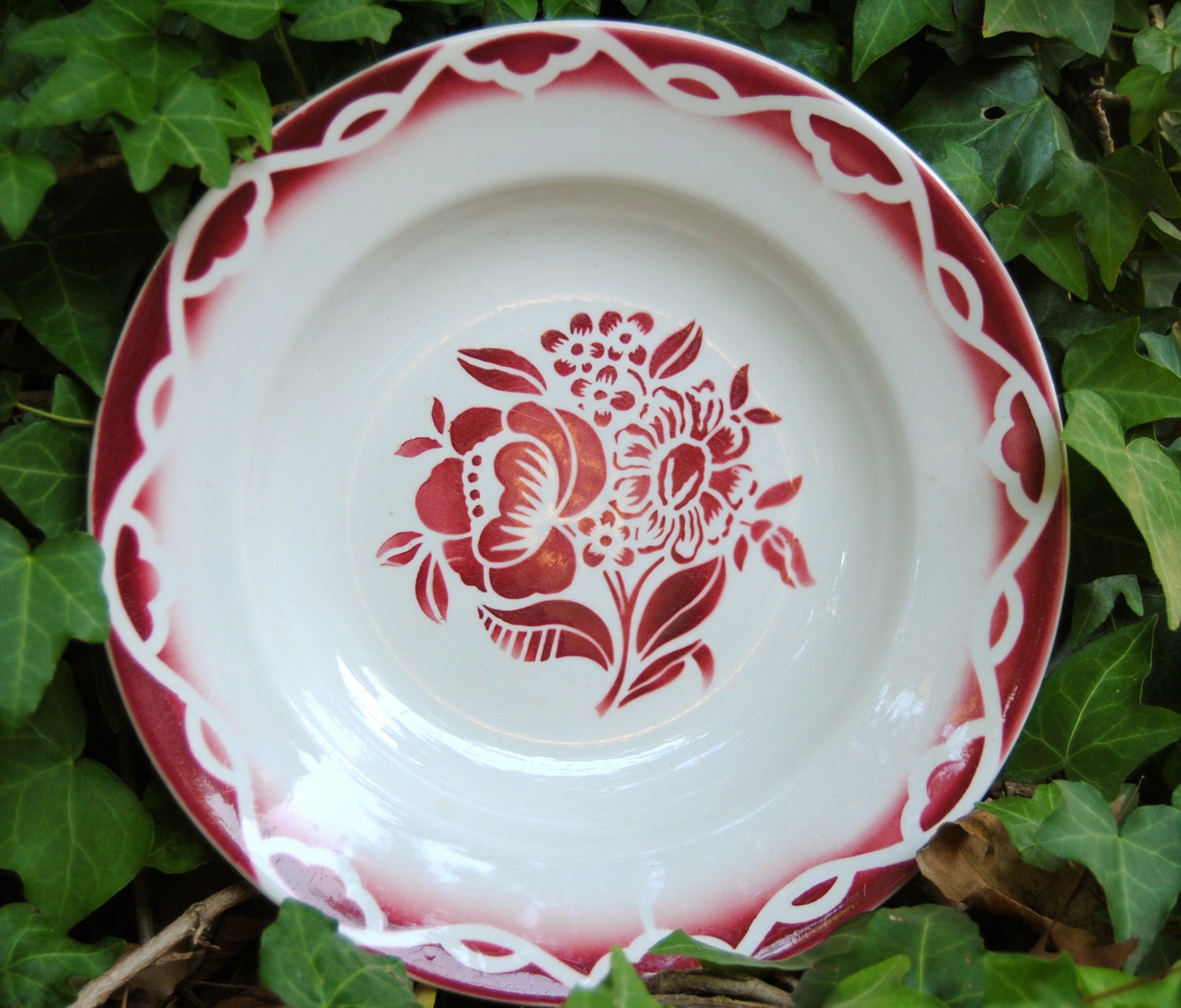 Gorgeous French Faience Plate/Shallow Soup Bowl in Brilliant French Red ...