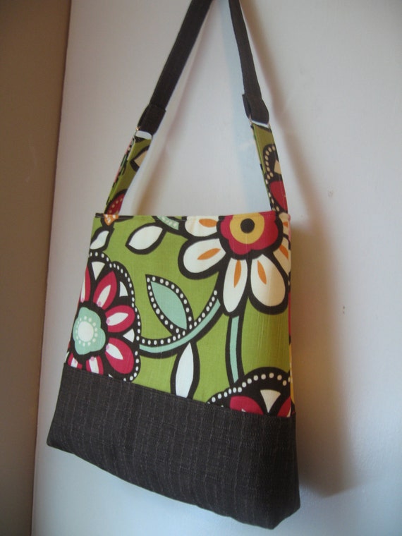 Green and Pink Floral Handbag Purse Tote by DandelionHoney on Etsy