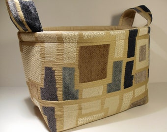 Fabric Storage Basket Bin Organizer Storage Container-Tan/Black/Gray Geometric Print with Light Tan Interior