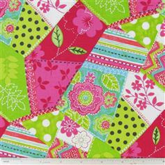 Lime & Hot Pink Patchwork Fabric by the yard