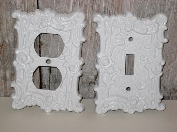 Shabby Chic Switch Plate White Vintage Outlet Cover