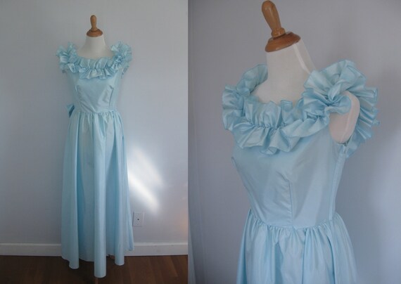 1980s aqua prom dress / vintage 80s formal dress