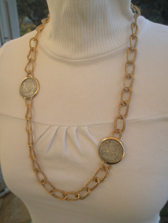 Vintage 80s Coin Gold Chain Necklace