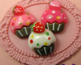 6 Pcs Cupcake Cup Cake Sweets Decoden Kawaii Flatback Resin Cabochons 16 x 18 mm