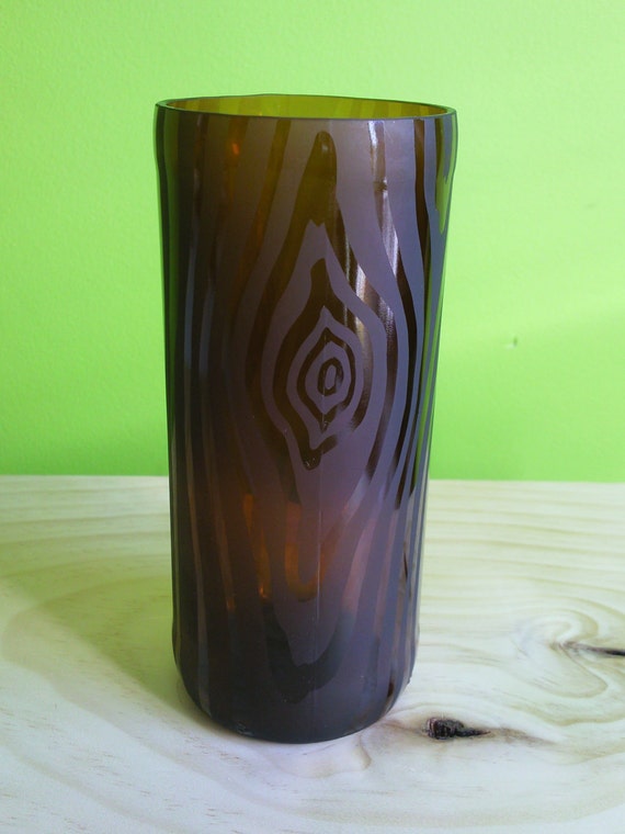Hand Etched Glass Vase wood grain design