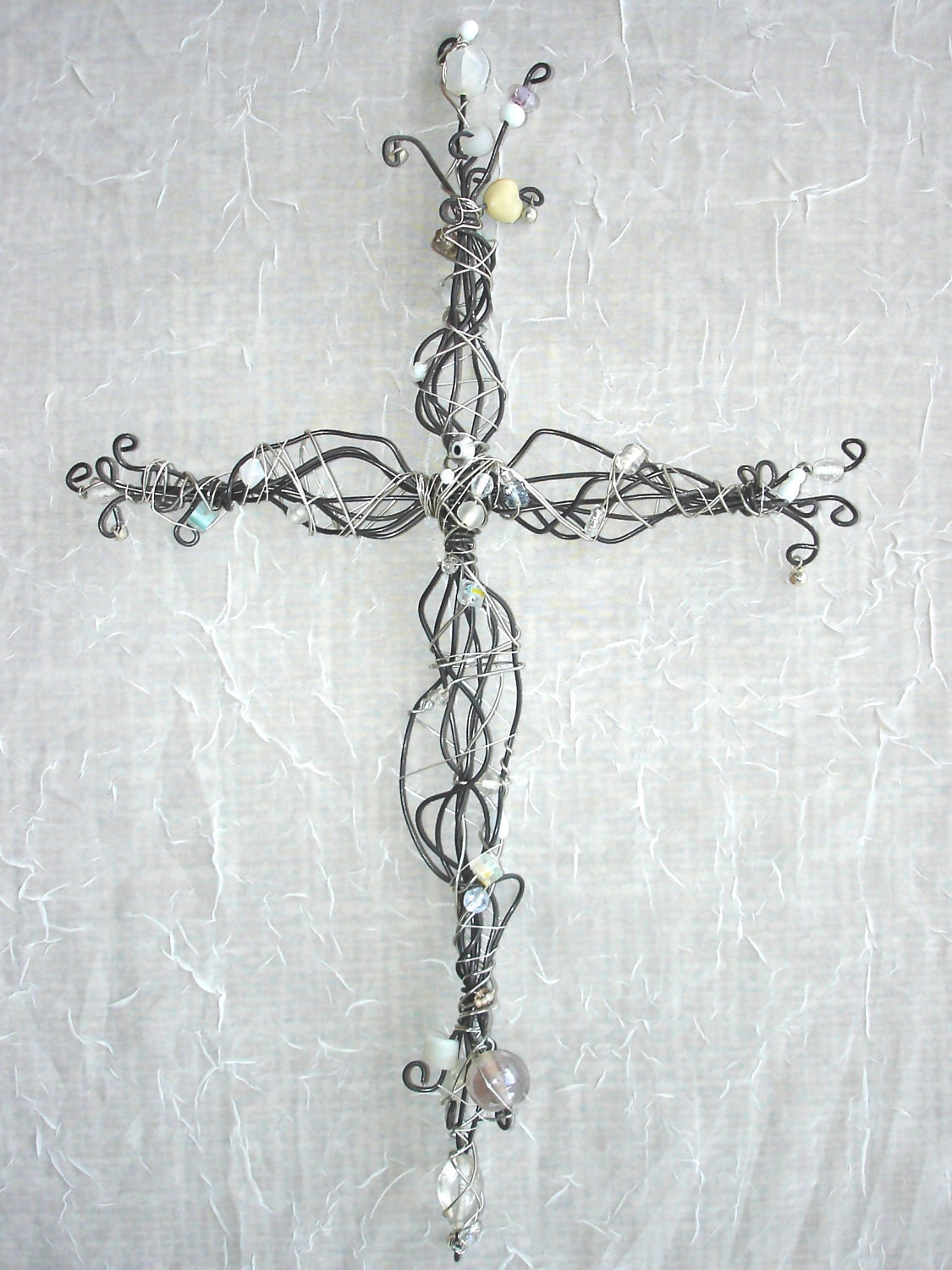 White & Clear Beaded Wire Cross Gifts under 30