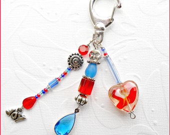 Red White and Blue Heart Clip with Charms