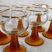 Mid-Century Roemer Wine Glasses, Gold Rim Amber Stem glasses. Set of Six.