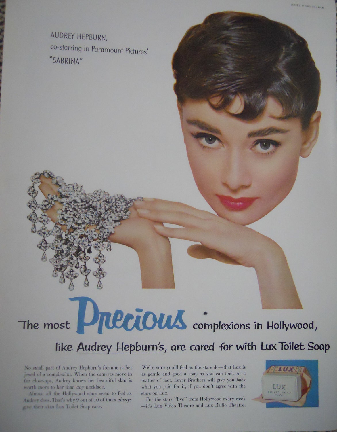 Retro Audrey Hepburn Magazine Advertisment. Sabrina Lux Soap