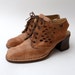 Vintage heeled tan brown leather open heel lace up Booties