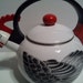 Vintage 1980s Kamenstein Whistling Chicken Hen Rooster Teapot Tea Kettle Black White Red