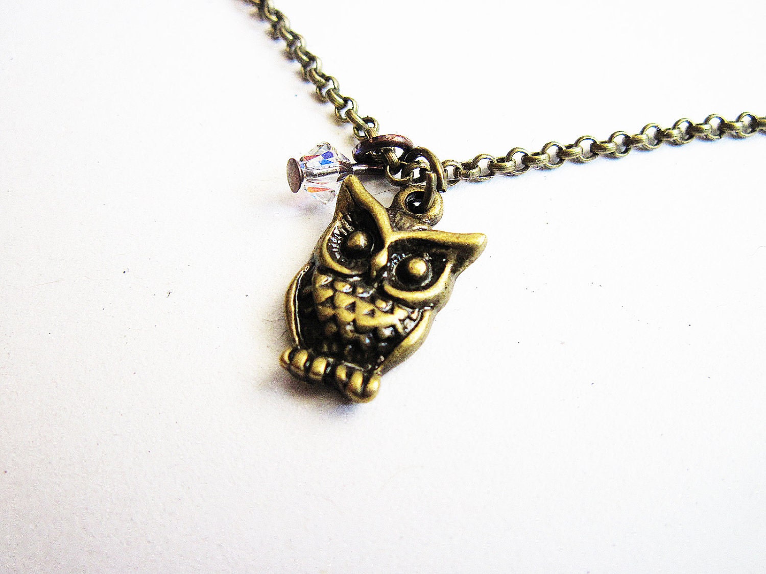 Tiny Owl Necklace Owl Pendant Owl Charm Necklace Swarovski