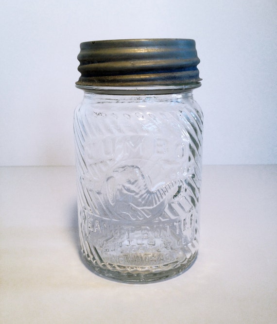 Jumbo Peanut Butter Vintage Glass Jar with lid