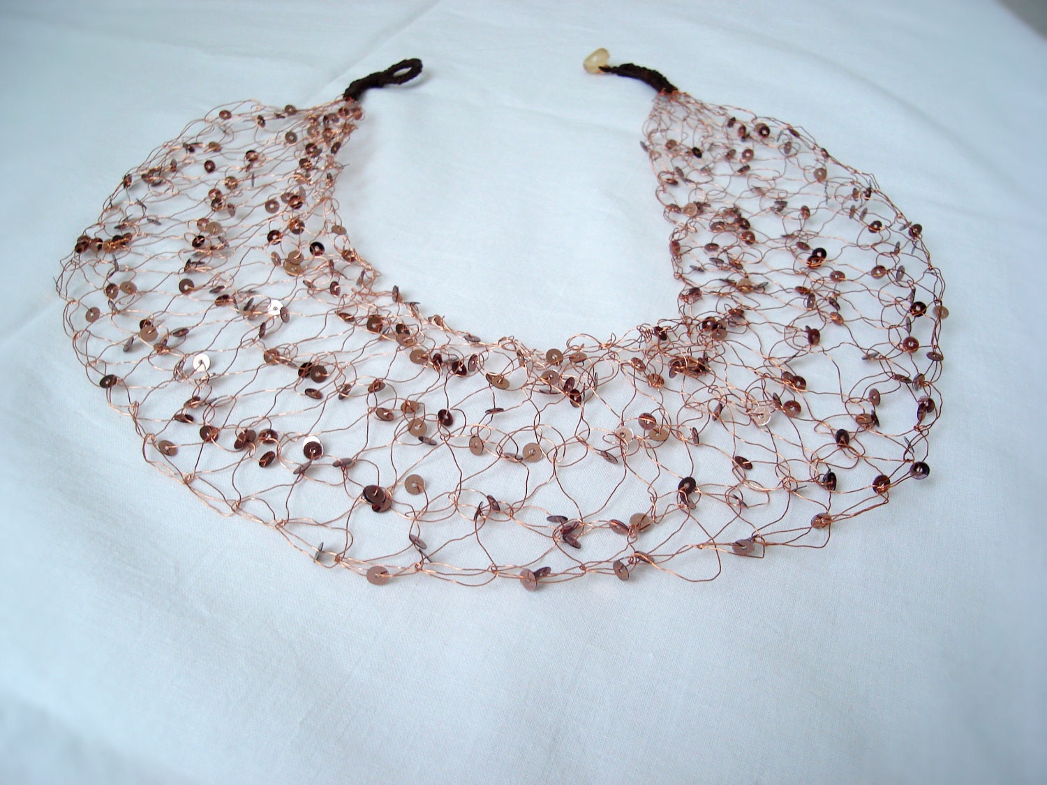 Copper color necklace knitting sequin & copper necklace...