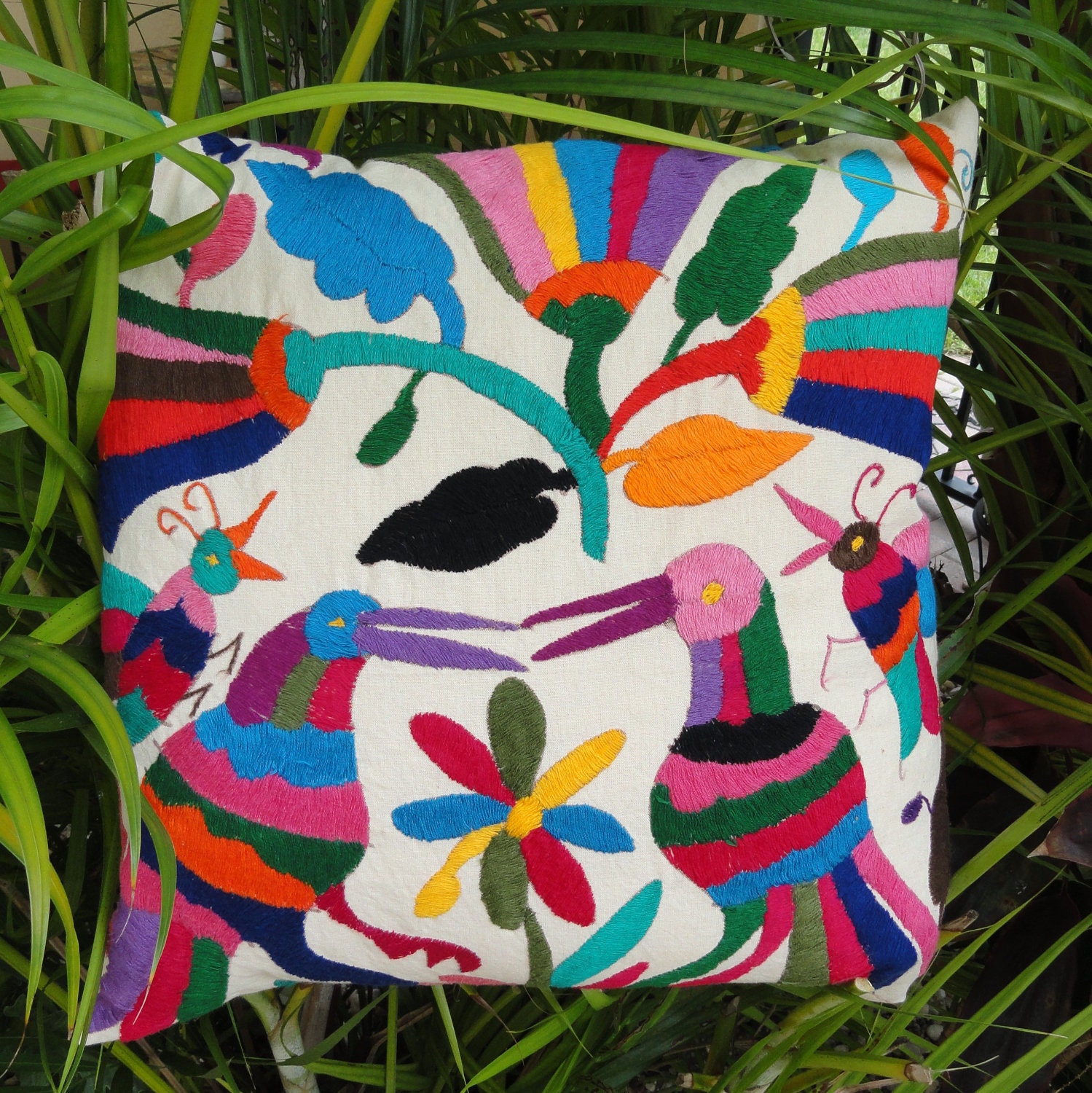 Mexican Embroidered Pillow Cover 18 Square Tribal by