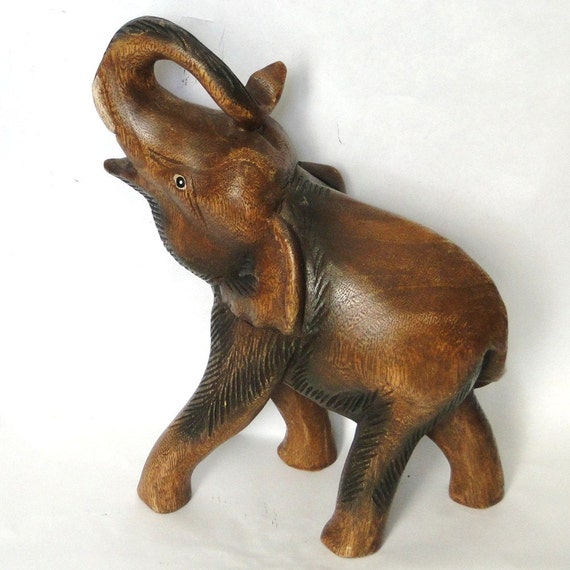 Vintage Hand Carved Large Wooden Elephant Well Detailed