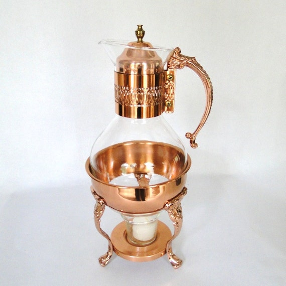 Vintage Copper Coffee Carafe Tea Light Serving Warming Stand