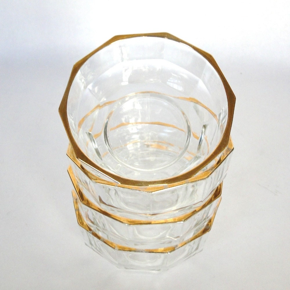 Vintage Bowls Gold Rimmed Clear Glass Bowls Made in Italy