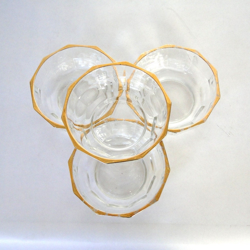 Vintage Bowls Gold Rimmed Clear Glass Bowls Made in Italy