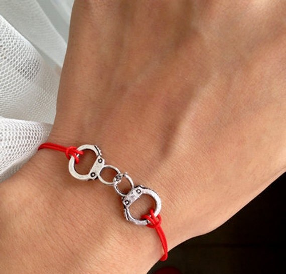 Items similar to Red rope With silver Handcuffs Wish Bracelet on Etsy