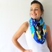 Up-cycled Blue Circle Scarf - Hawaiian scarf - Flowers- Yellow - Spring Fashion - Blue Infinity Scarf- Loop Scarf,
