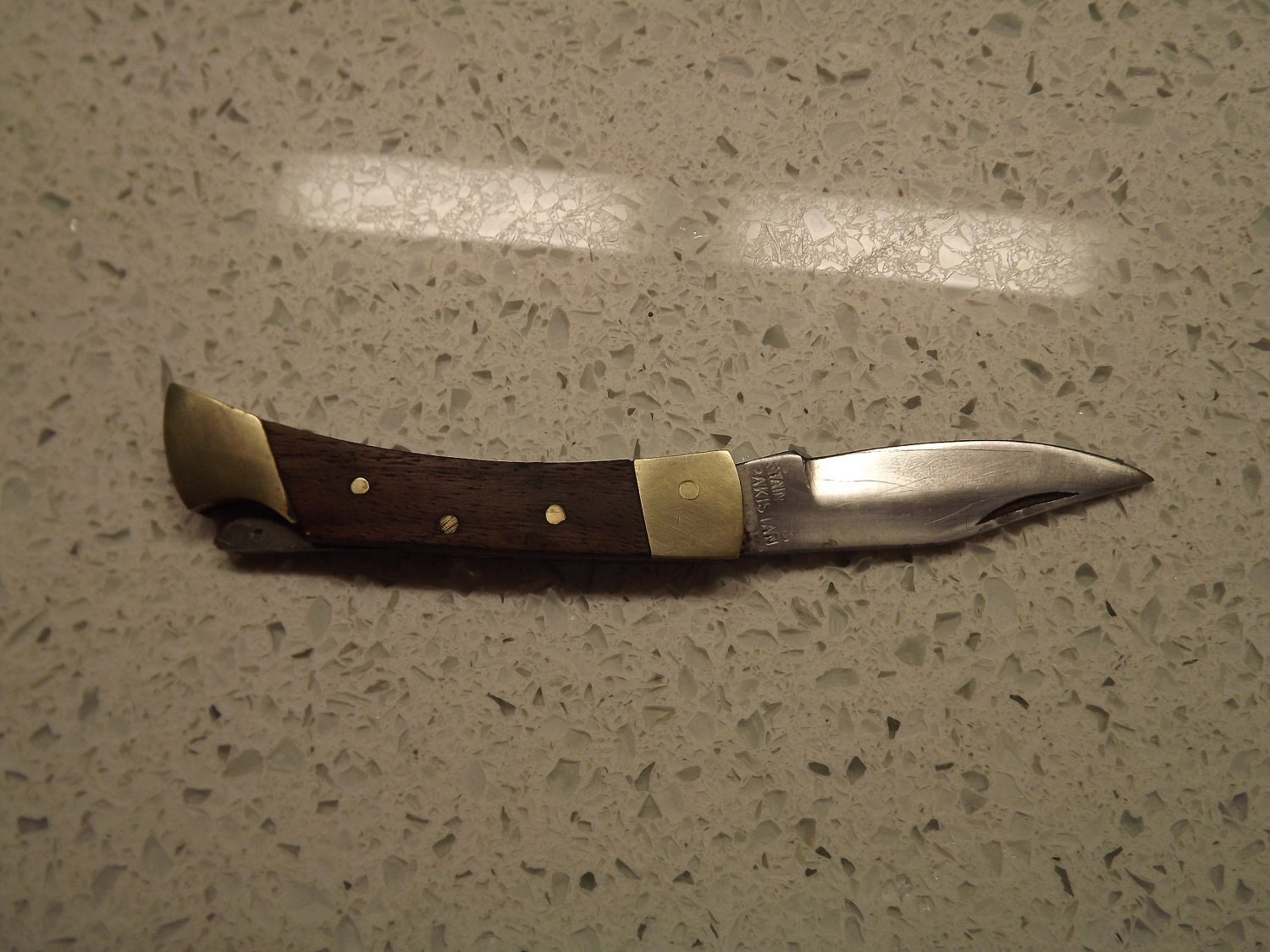 CLEARANCE Pocket knife with brass and wood handle from