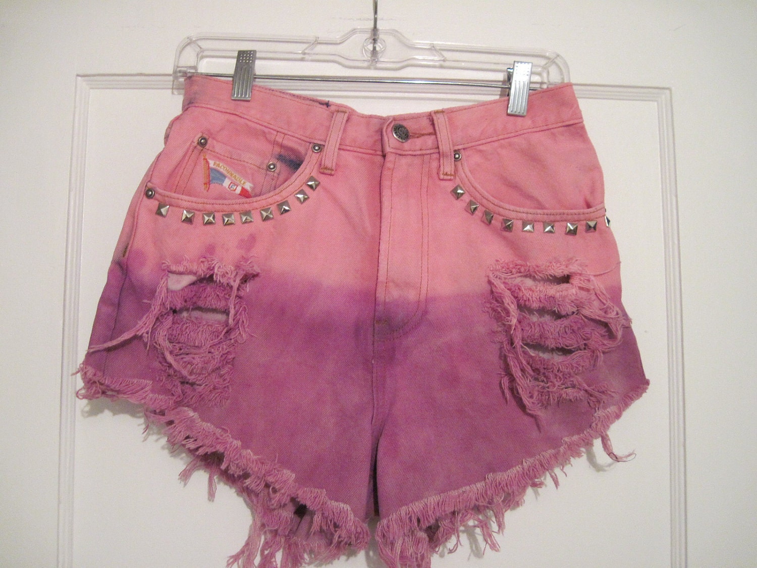Womens denim cut off shorts size 6 W29 74 cm 2 tone tye dyed