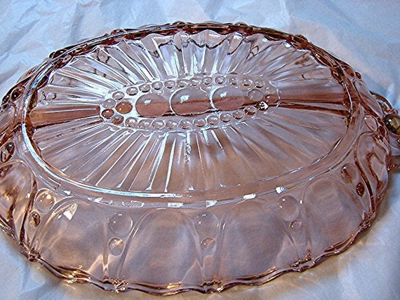 Pink Depression Glass Relish Tray Oysters And Pearls Divided