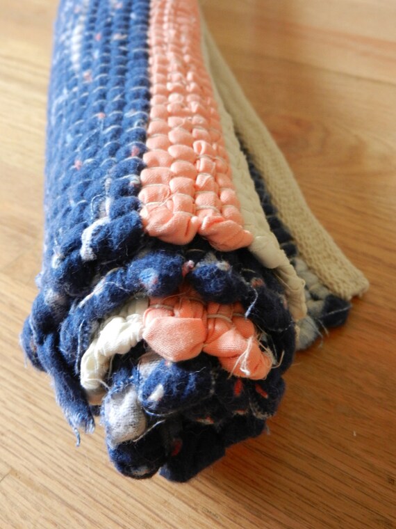 Items similar to Blue, Pink, and White rag rug on Etsy