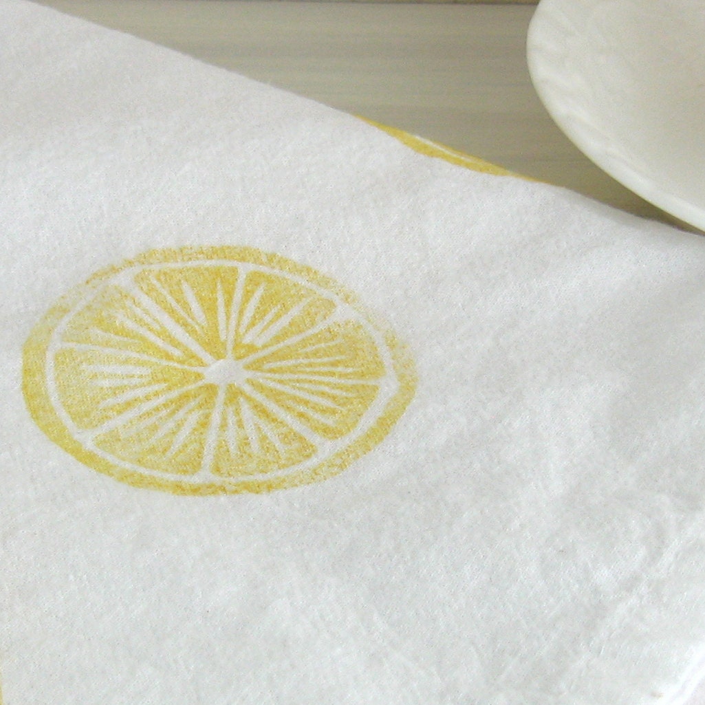 Lemon Slice Tea Towel A Hand Printed Cotton Kitchen Towel in