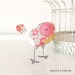 Camille the Soft Sculpture Textile Fabric Bird Softie in Pink Yellow and Green Vintage Quilt