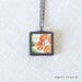 Coral Tangerine Orange Pressed Flower Retro Vintage Upcycled Wallpaper Pendant Necklace, Soldered Glass, Bridesmaids, Summer Boho Jewelry