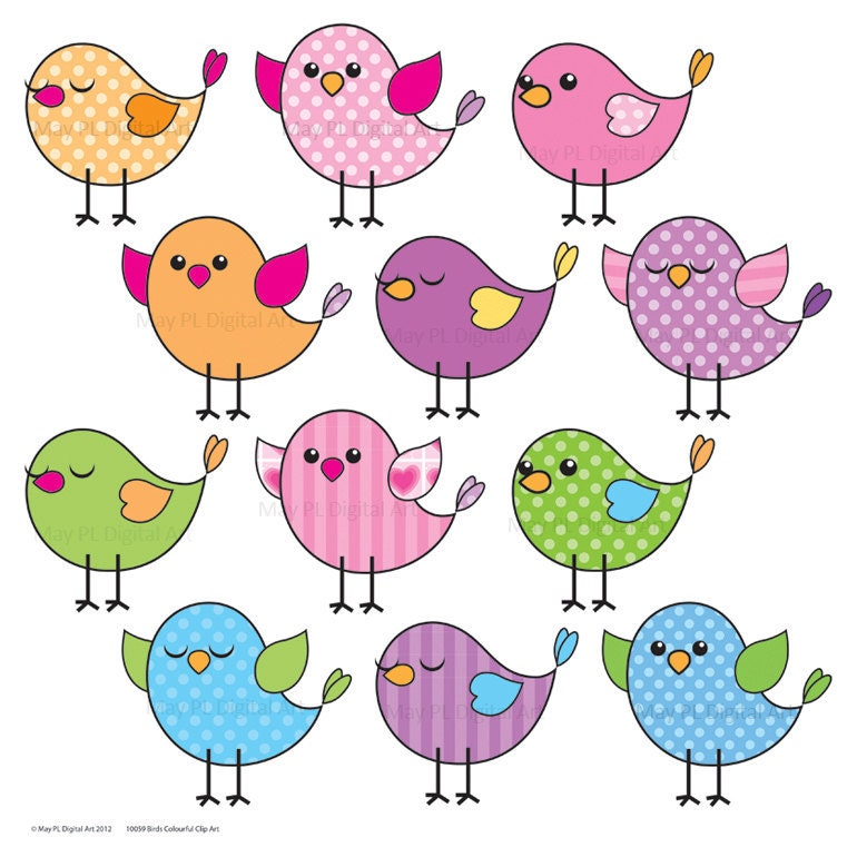 Cute Birds  Clipart Clip  Art  Pink Blue Purple Green Tweet Tweet