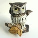 Vintage 1970s Owl Figurine -- Homco Ceramic Grey, White, Brown with Yellow Eyes