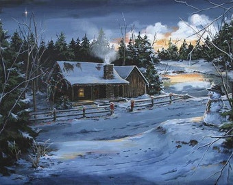 Note cards, Farmhouse Art, Rustic log cabin, Winter Scenes