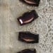 Set of 4 Large Oblong Amethyst Glass Buttons in Brass Metal Settings - Vintage Antique