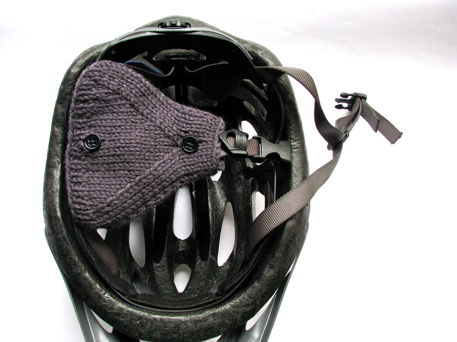 Bicycle Helmet Ear Warmers Gray Wool Hand Knit