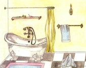 Bathroom Art - Matted Fine Art Print of Original Watercolor Painting of Vintage Bathtub Bathroom Art - Matted Fine Art Print of Original Watercolor Painting of Vintage Bathtub