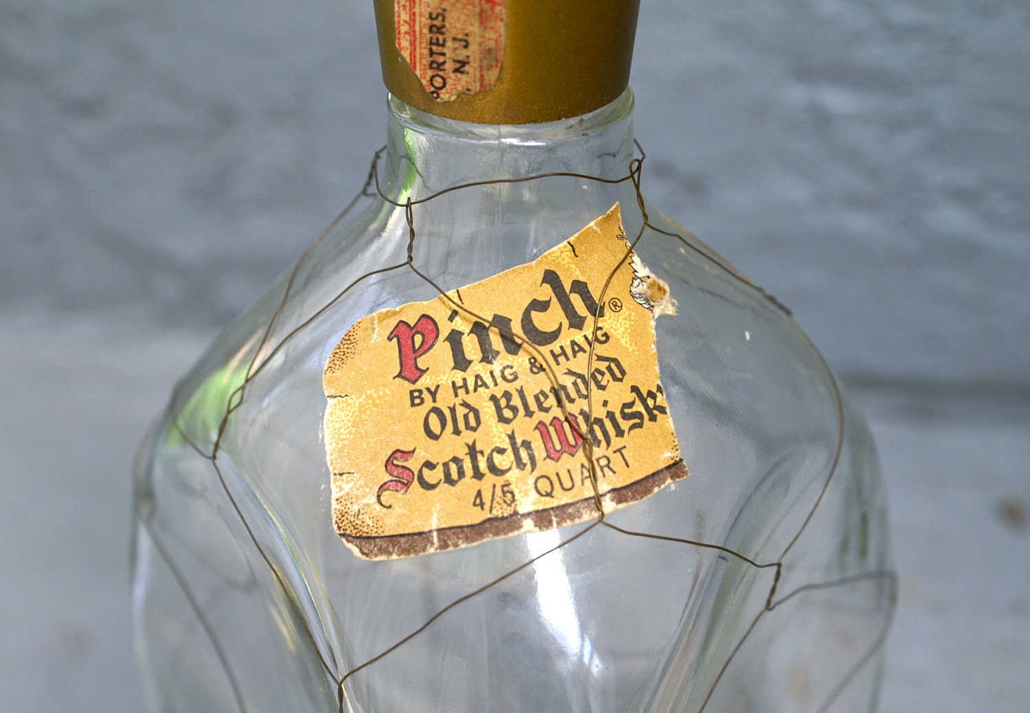 Vintage Haig & Haig Pinch Bottle Scottish Whiskey Wire Wrapped