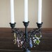 Black Iron Wine Bottle Candelabra and Six Heart Wine Tag Charms