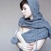 Vintage grey knit pom pom scarf / cowl