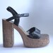 Cork platform chunky sandals size 6 tan black snakeskin
