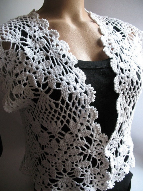 Items similar to Cotton Bolero M-L White Crochet Top Tank Summer Spring ...
