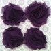 4 Plum Shabby Chiffon Flowers for making headbands & crafts dark purple violet wholesale