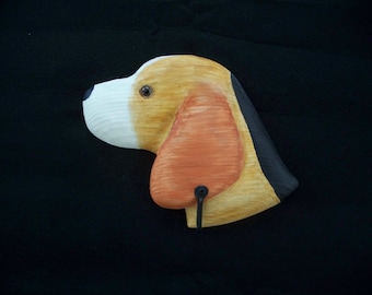 Beagle dog leash holder, hand carved and painted by Randy & Elaine Fisher ,FISHER WILDLIFE