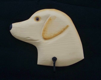 Yellow Lab ,Labrador Retriever dog leash holder, hand carved and painted by Randy & Elaine Fisher ,FISHER WILDLIFE